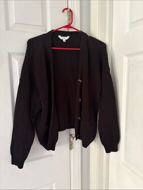 Time and Tru Black Chunky Button-Up Cardigan